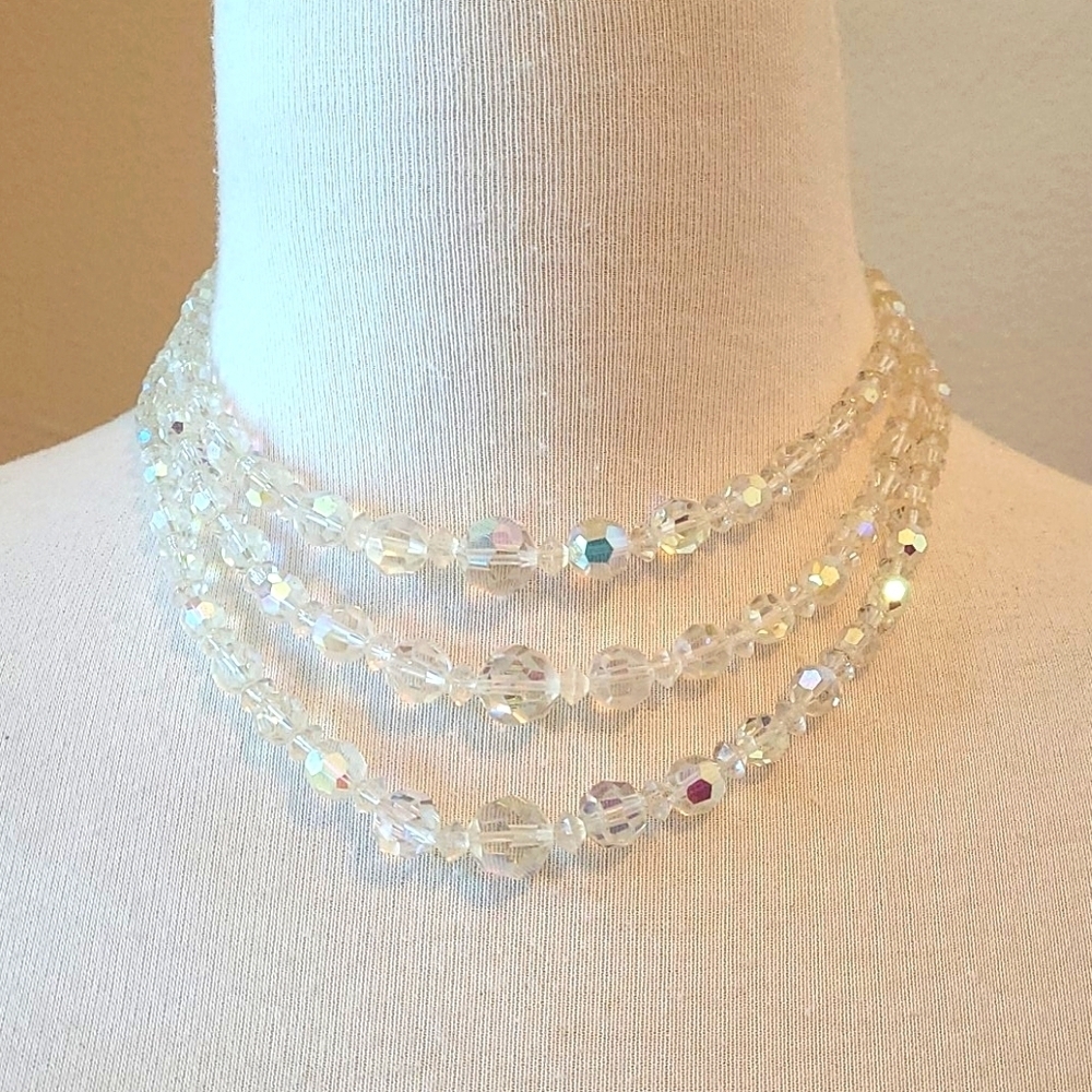 Vintage Austrian Crystal 3 Strand Necklace